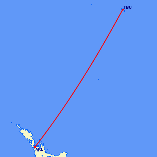 перелет Окленд — Нукуалофа на карте