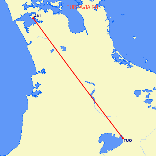 перелет Окленд — Таупо на карте