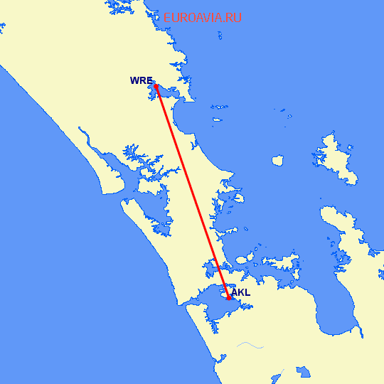 перелет Окленд — Вангарей на карте