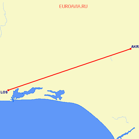 перелет Акере — Лагос на карте