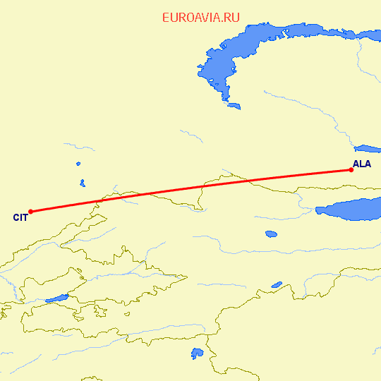 перелет Алматы — Чимкент на карте