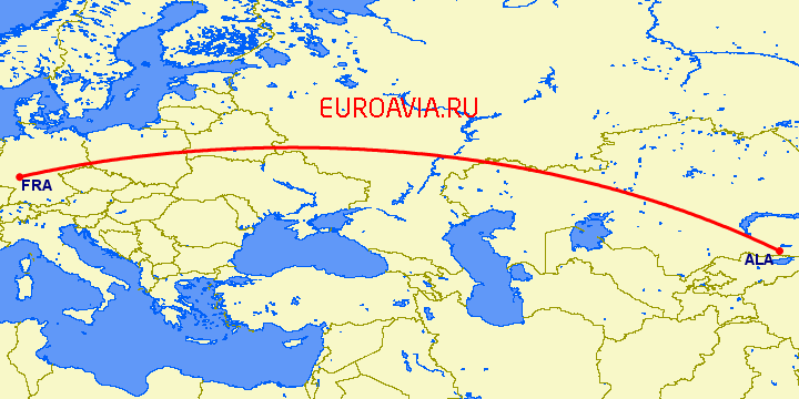 перелет Алматы — Франкфурт на Майне на карте