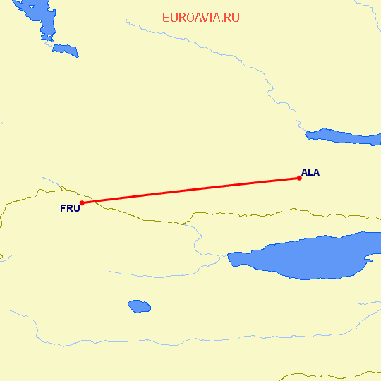 перелет Алматы — Бишкек на карте