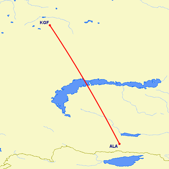 перелет Алматы — Караганда на карте