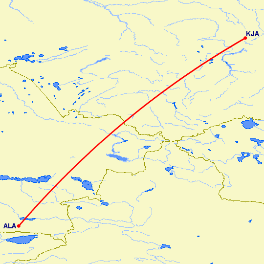 перелет Алматы — Красноярск на карте