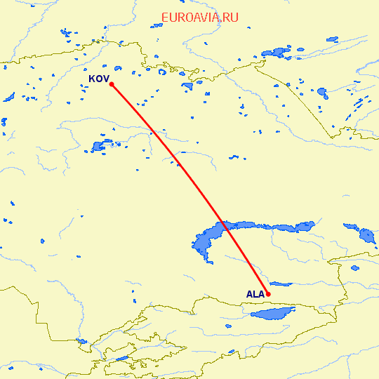 перелет Алматы — Кокшетау на карте