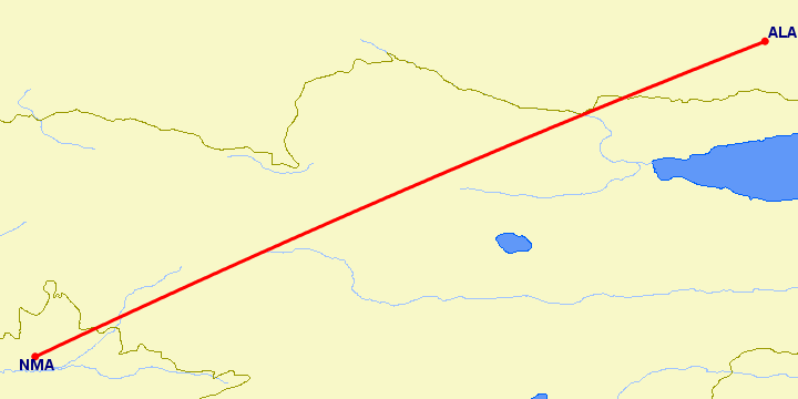 перелет Алматы — Наманган на карте