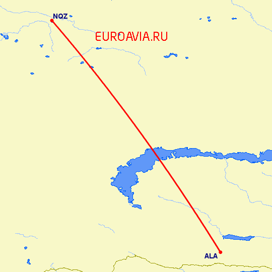 перелет Алматы — Астана на карте