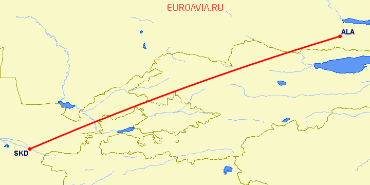 перелет Алматы — Самарканд на карте