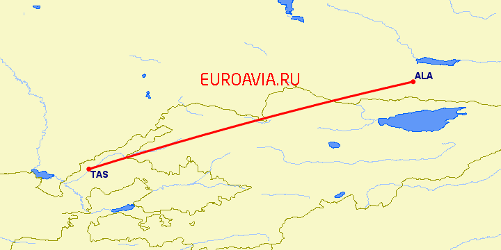 перелет Алматы — Ташкент на карте