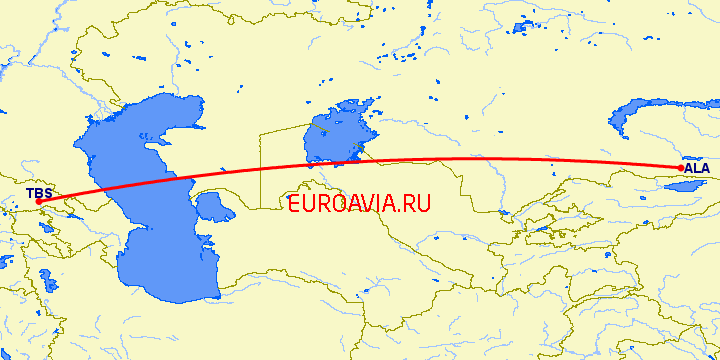 перелет Алматы — Тбилиси на карте