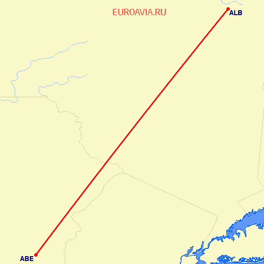 перелет Олбани — Аллентаун на карте