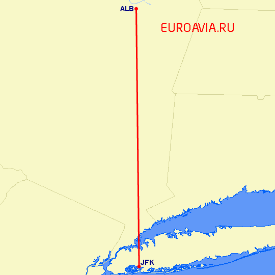 перелет Олбани — Нью Йорк на карте