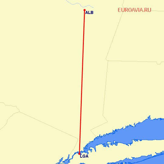 перелет Олбани — Нью Йорк на карте