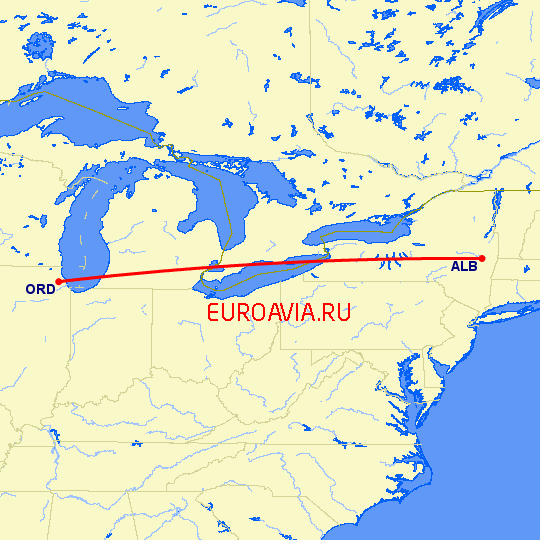 перелет Олбани — Чикаго на карте