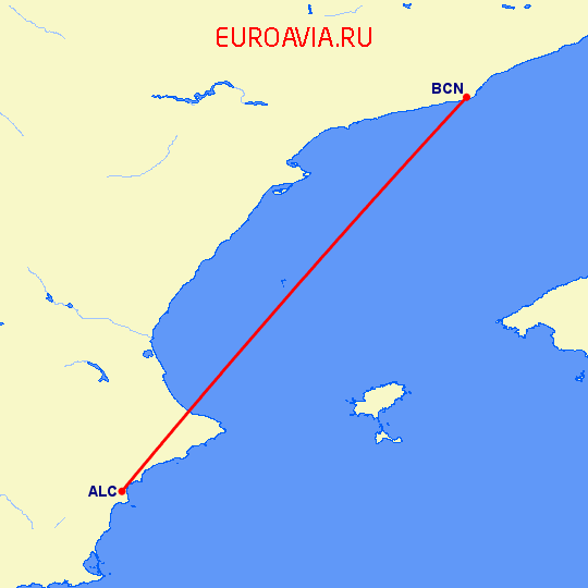 перелет Аликанте — Барселона на карте