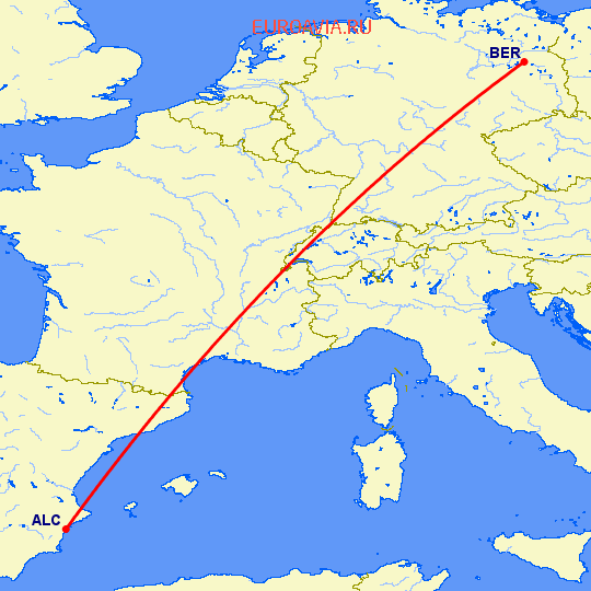 перелет Аликанте — Берлин на карте