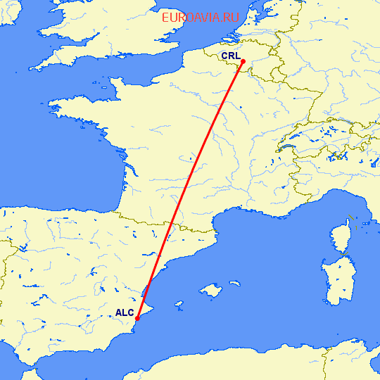 перелет Аликанте — Шарлеруа на карте