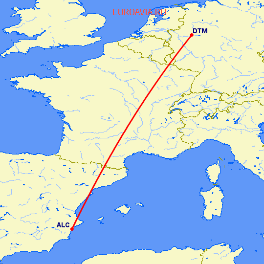 перелет Аликанте — Дортмунд на карте