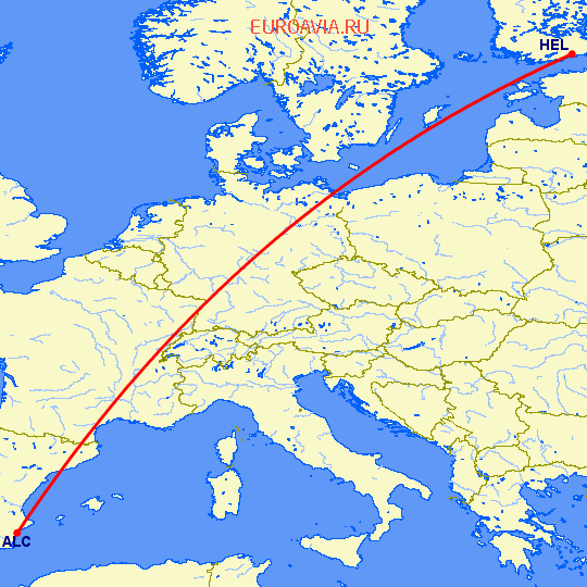 перелет Аликанте — Хельсинки на карте