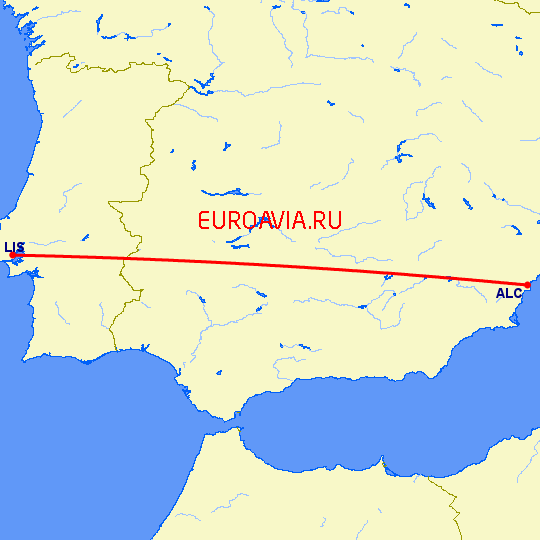 перелет Аликанте — Лиссабон на карте