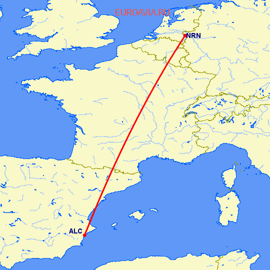 перелет Аликанте — Дюссельдорф на карте
