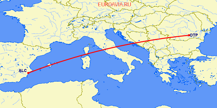 перелет Аликанте — Бухарест на карте