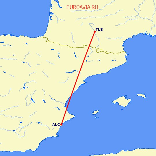 перелет Аликанте — Тулуза на карте