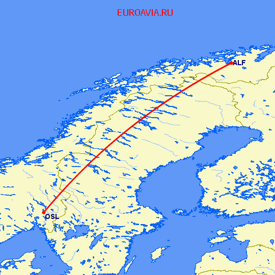 перелет Альта — Осло на карте