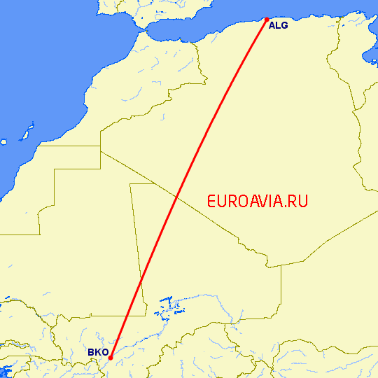 перелет Алжир — Бамако на карте