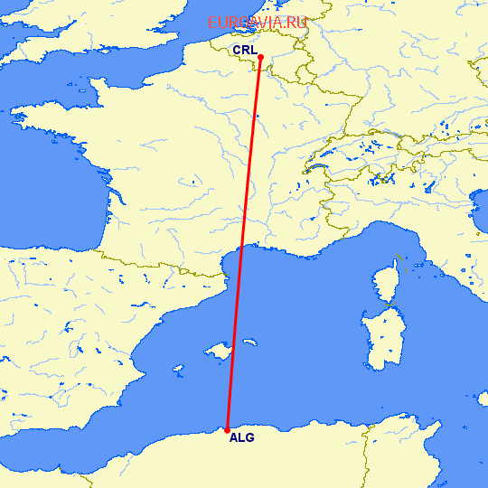 перелет Алжир — Шарлеруа на карте