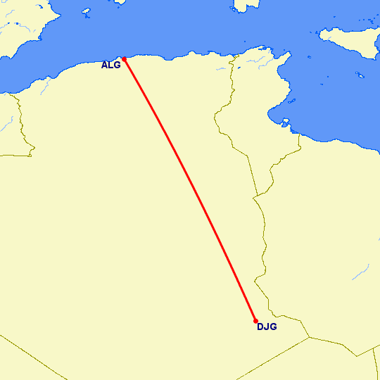 перелет Алжир — Djanet на карте
