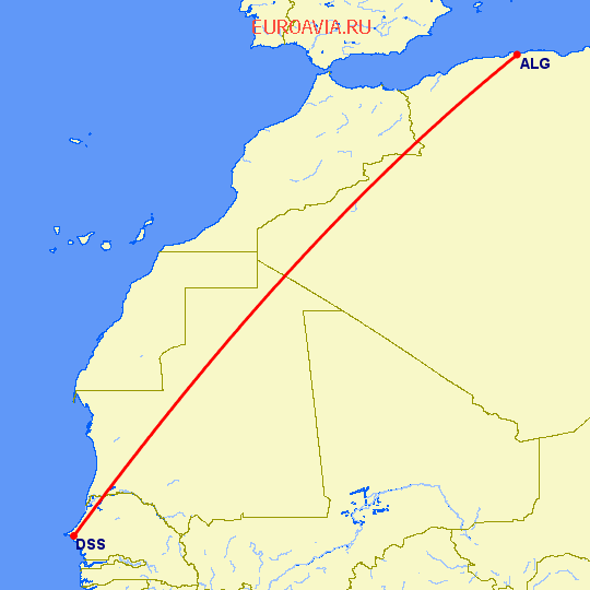 перелет Алжир — Дакар на карте