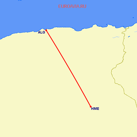 перелет Алжир — Hassi Messaoud на карте