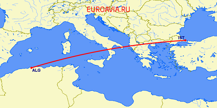 перелет Алжир — Стамбул на карте