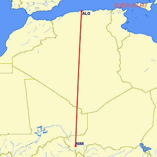 перелет Алжир — Ниамей на карте