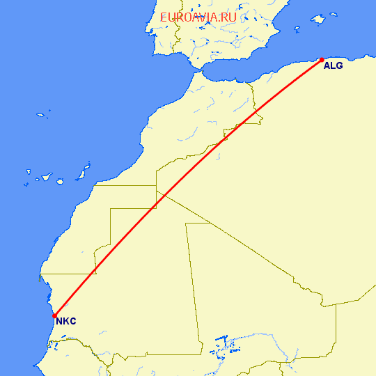 перелет Алжир — Нуакшот на карте