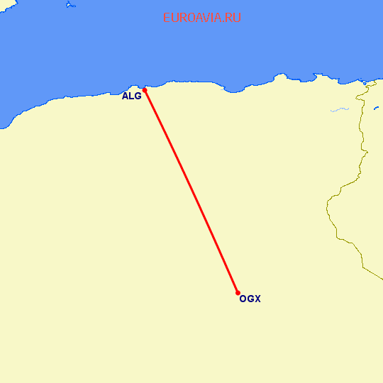 перелет Алжир — Уаргла на карте