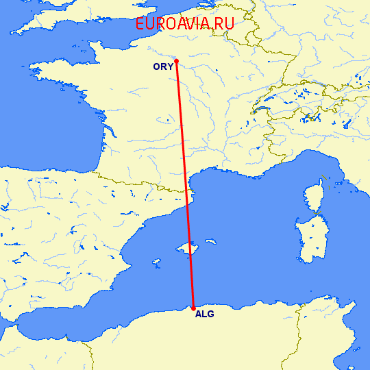 перелет Алжир — Париж на карте