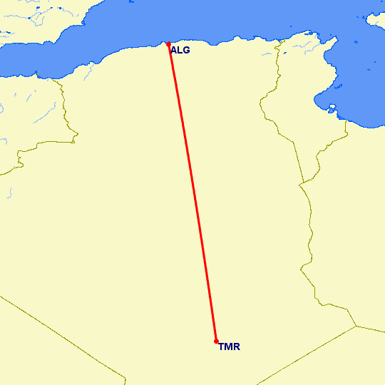 перелет Алжир — Таманрассет на карте