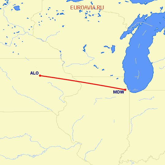 перелет Уотерлу — Чикаго на карте
