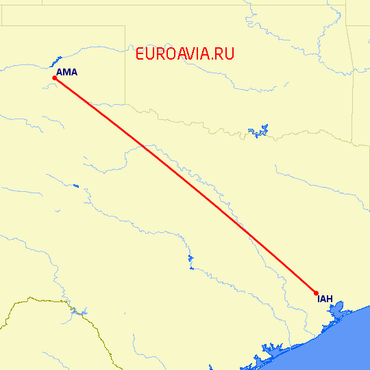 перелет Амарилло — Хьюстон на карте