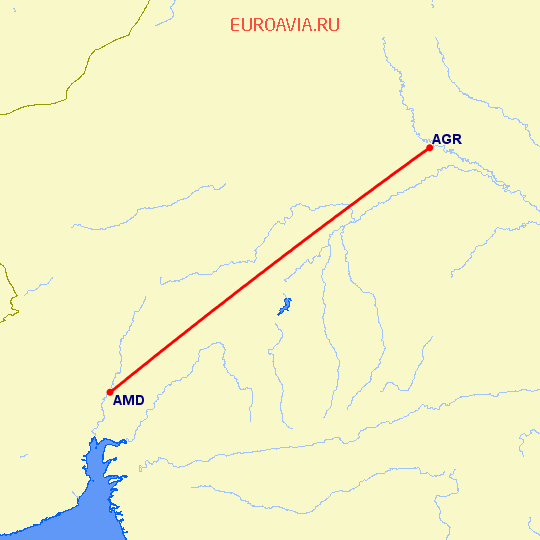 перелет Ахмедабад — Агра на карте