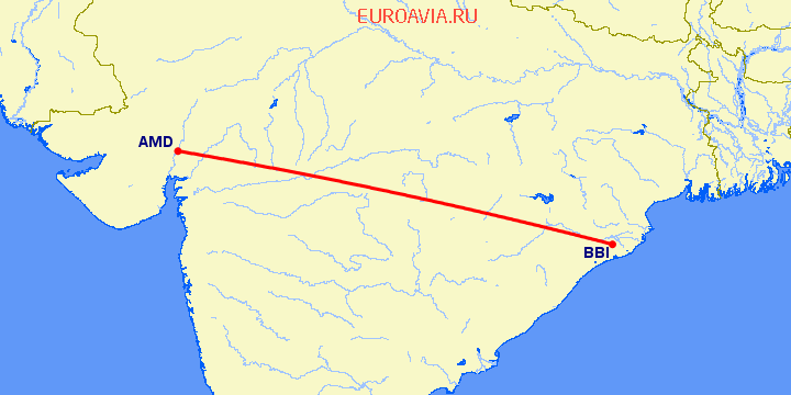 перелет Ахмедабад — Бхубанесвар на карте