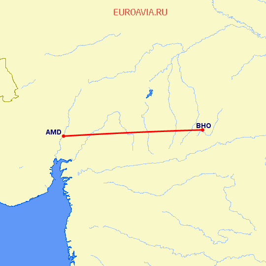перелет Ахмедабад — Бхопал на карте