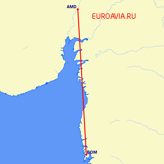 перелет Ахмедабад — Бомбей на карте