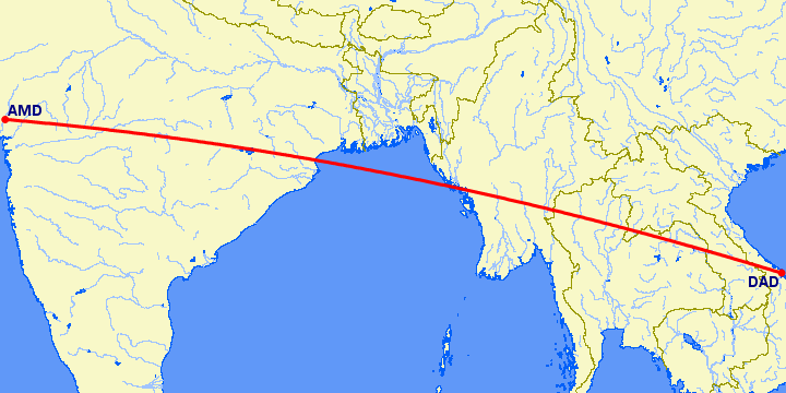 перелет Ахмедабад — Да Нанг на карте