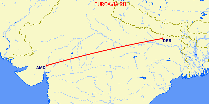 перелет Ахмедабад — Дарбханга на карте