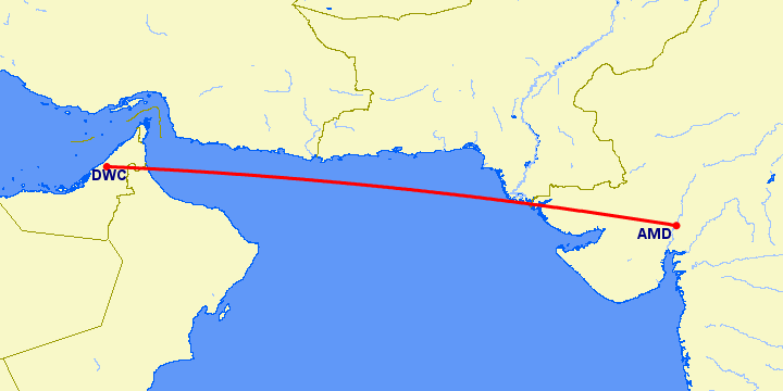перелет Ахмедабад — Дубай на карте