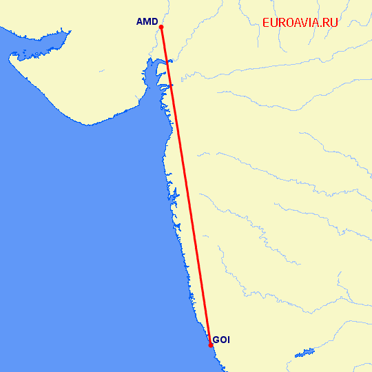 перелет Ахмедабад — Гоа на карте